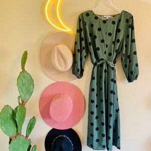 Olive green polka dot dress